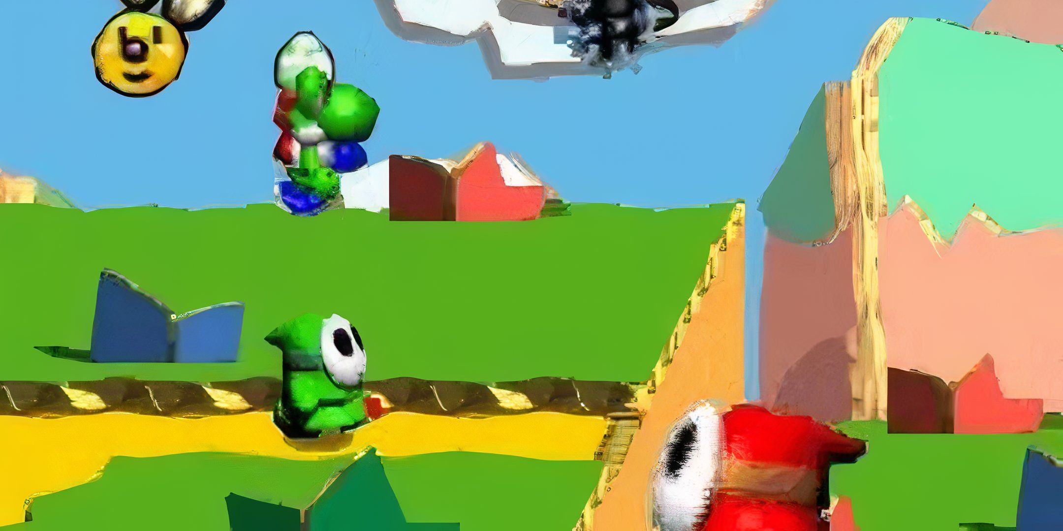 Yoshi and sky guys in the game boy advance version of yoshi's story.