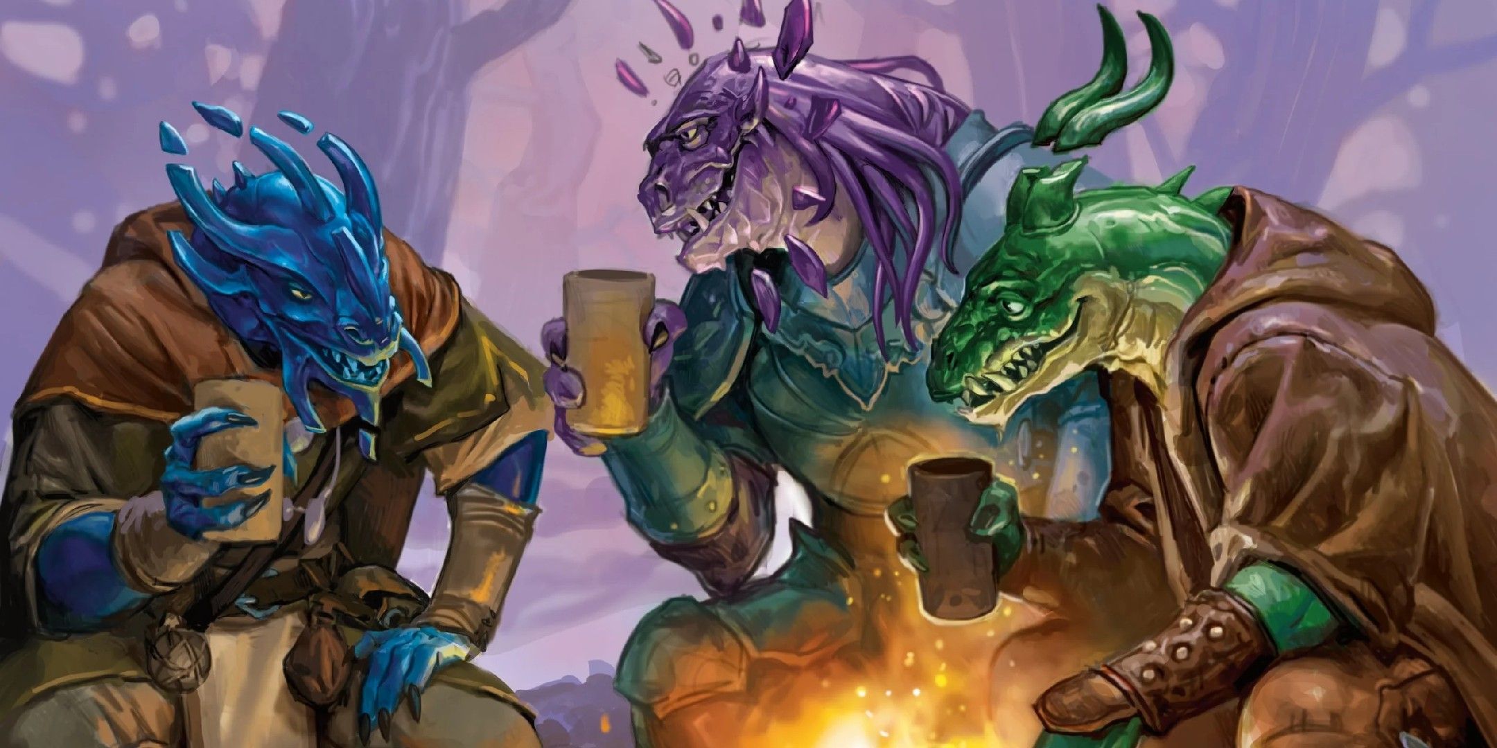 Dungeons & Dragons image showing three gem dragonborn.