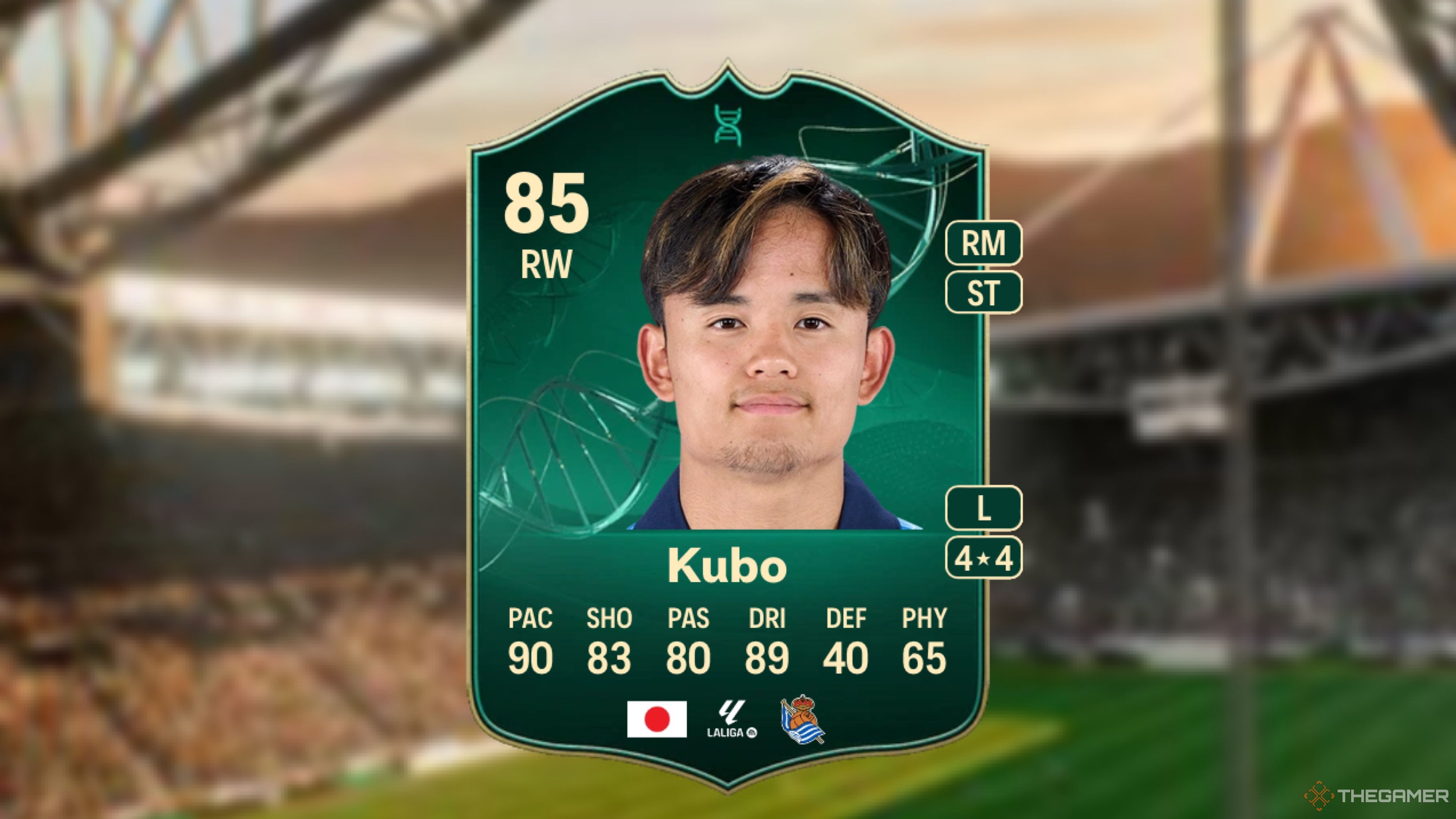 Image showing Kubo card against a faded stadium background.