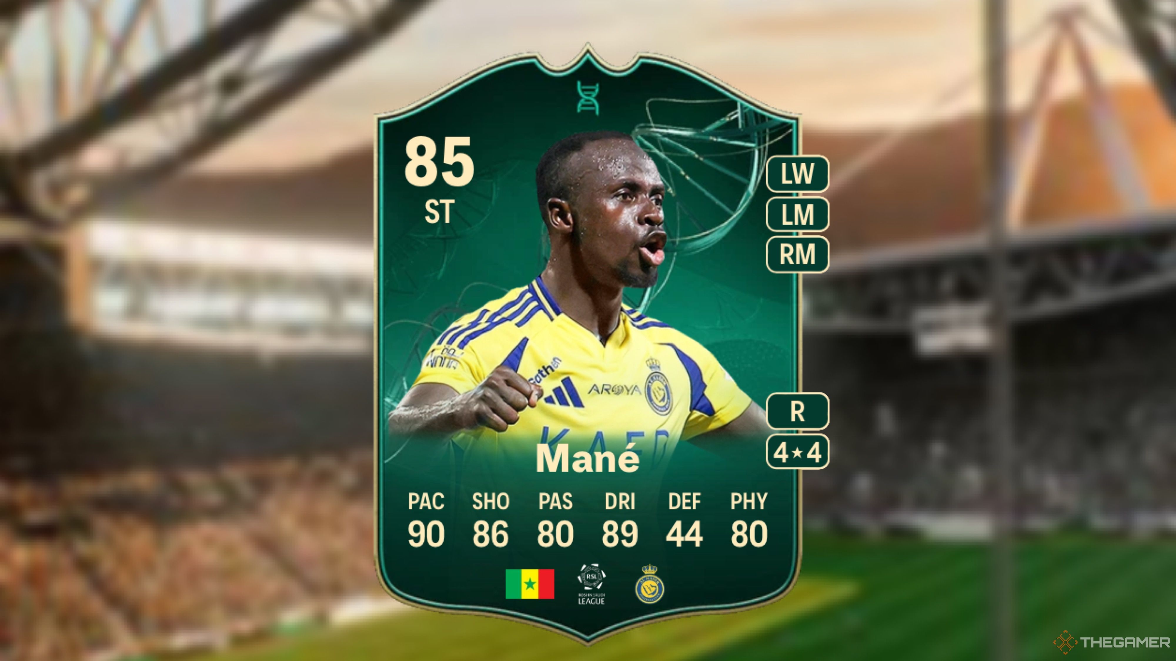 Image showing Mané card against a faded stadium background.