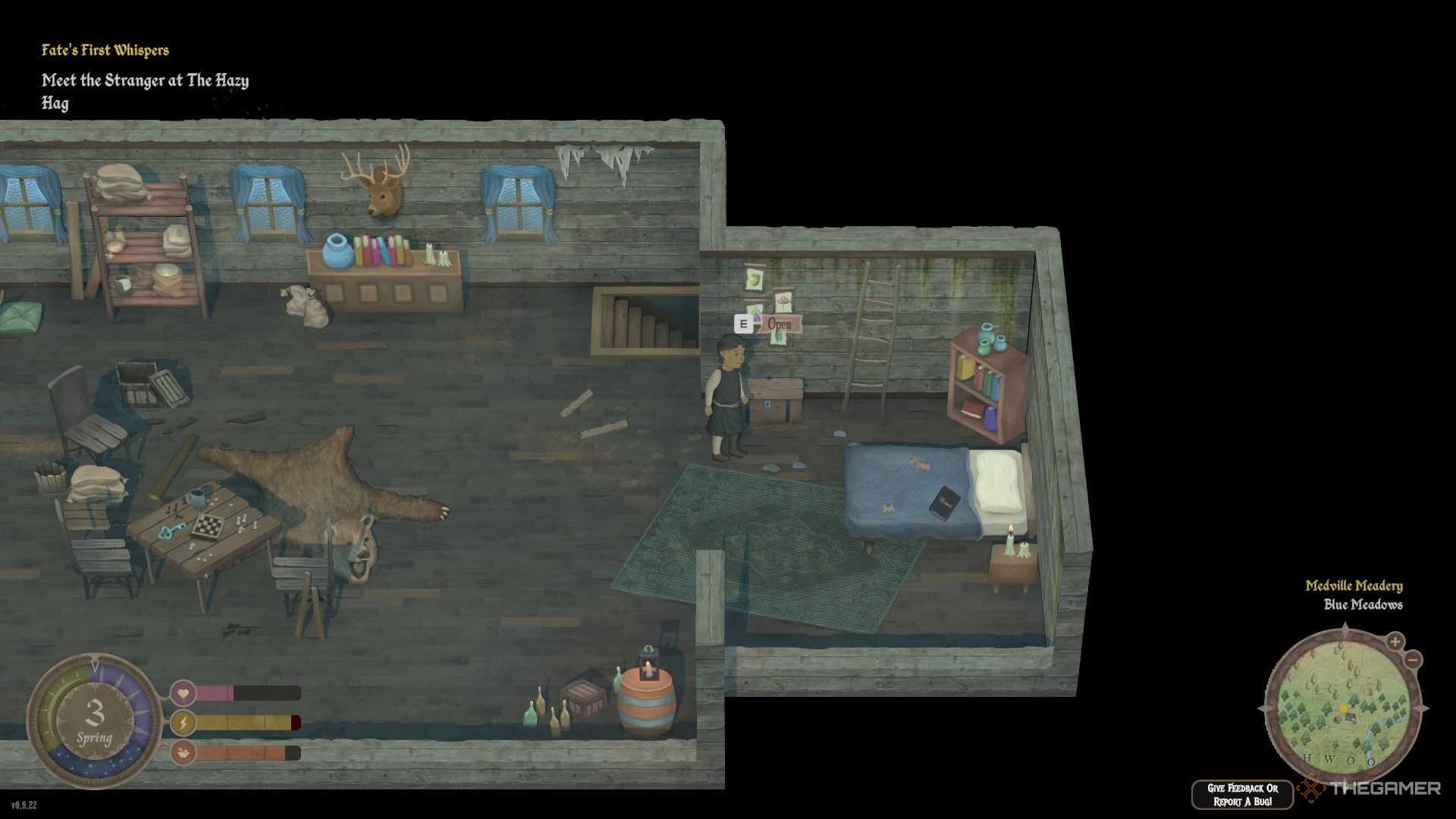 Player near a chest on the second level of the Medville Manor in Mirthwood.