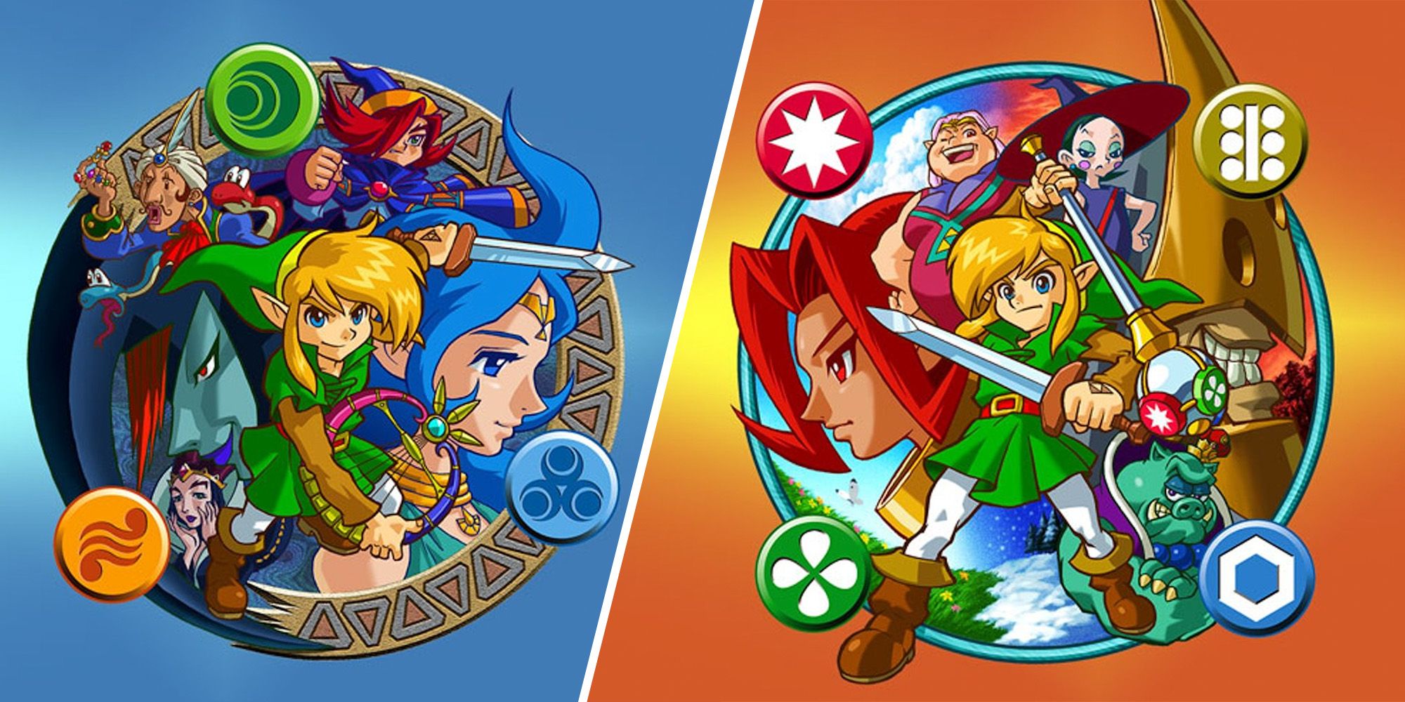 The Legend of Zelda: Split image of Oracle of Ages and Oracle of Seasons promo art.