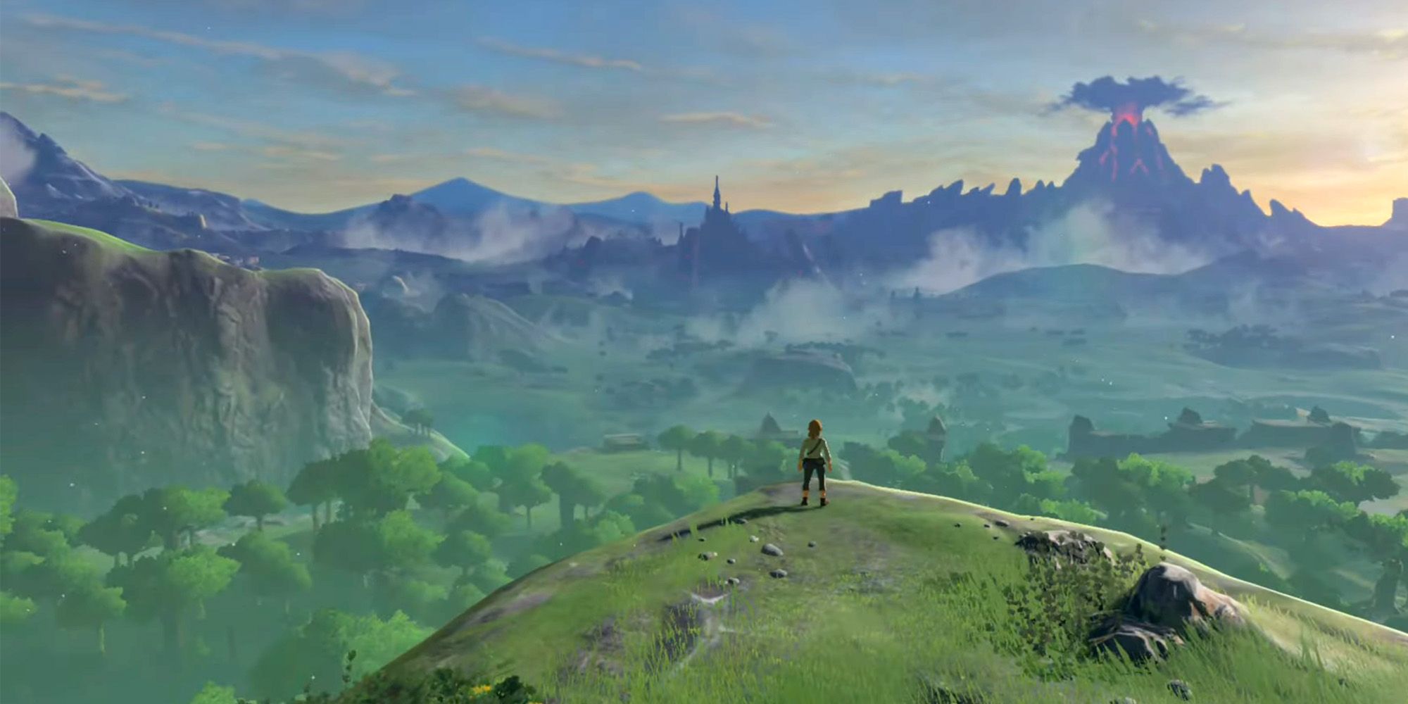 The Legend of Zelda Breath of the Wild: Link looking at the landscape of Hyrule.