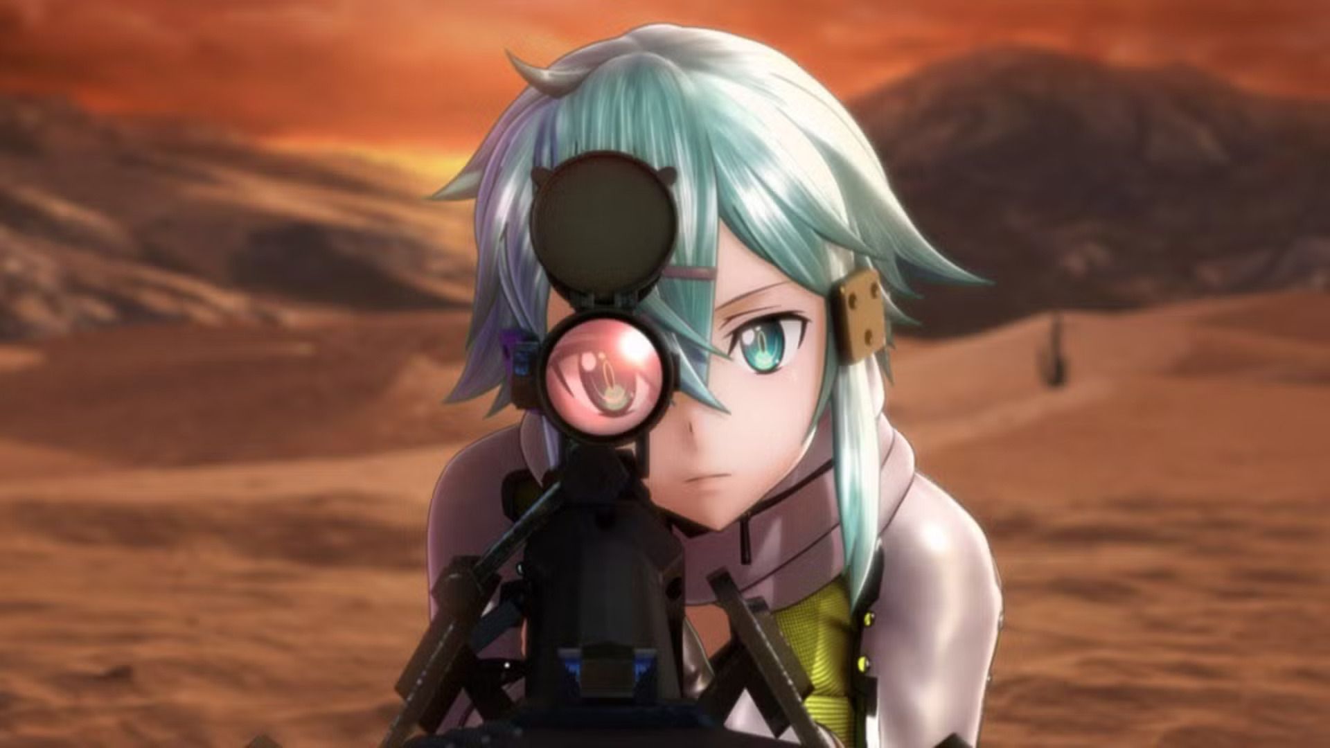 Sword Art Online: Fatal Bullet Asada Shino looking through a scope.