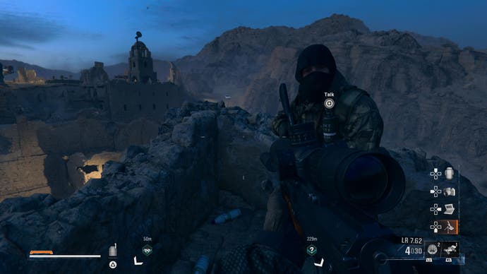 CoD Black Ops 6 screenshot showing an SAS sniper hanging out by a base in the open world campaign mission