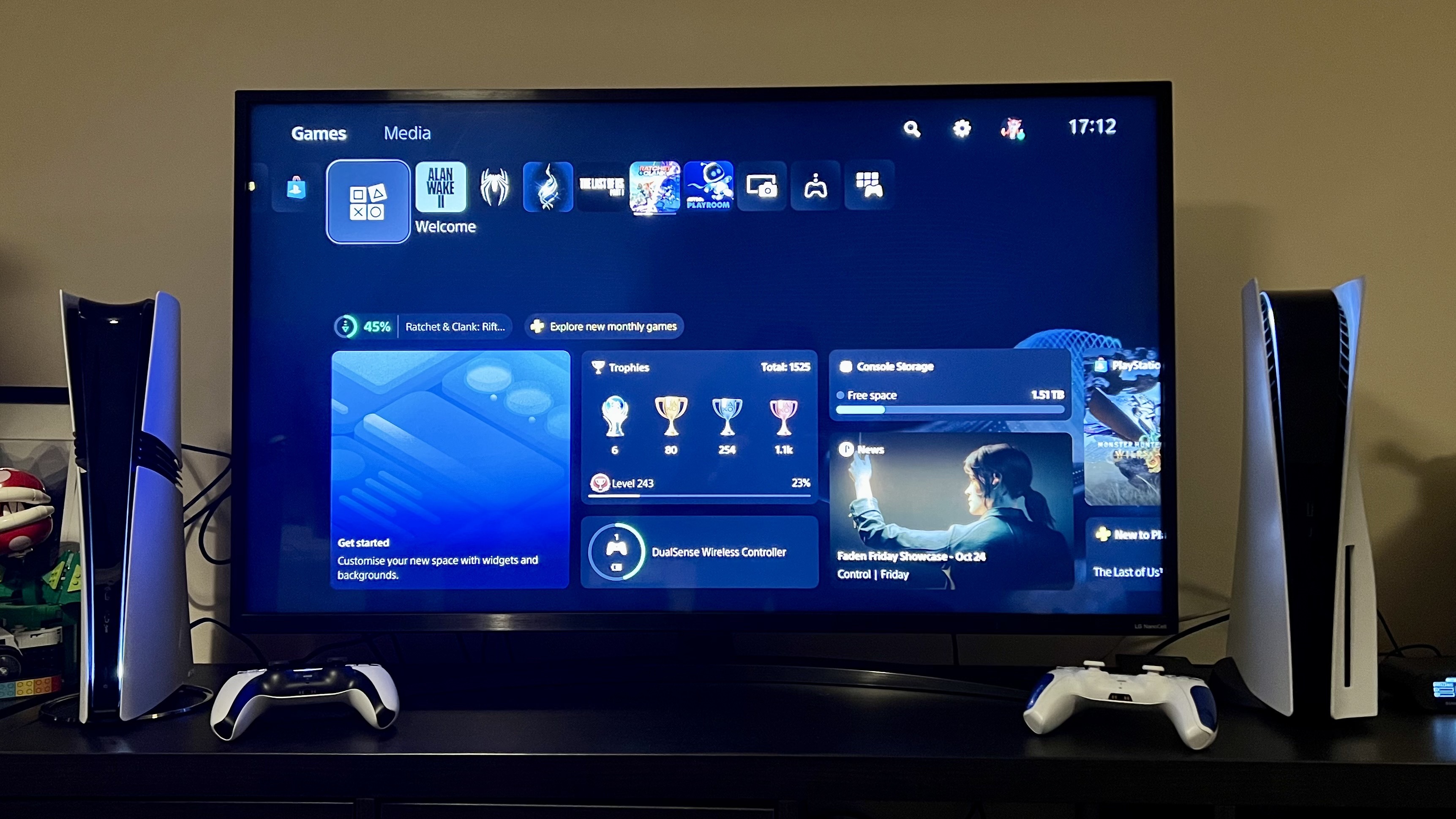 PS5 Pro UI on TV screen with PS5 in same setup