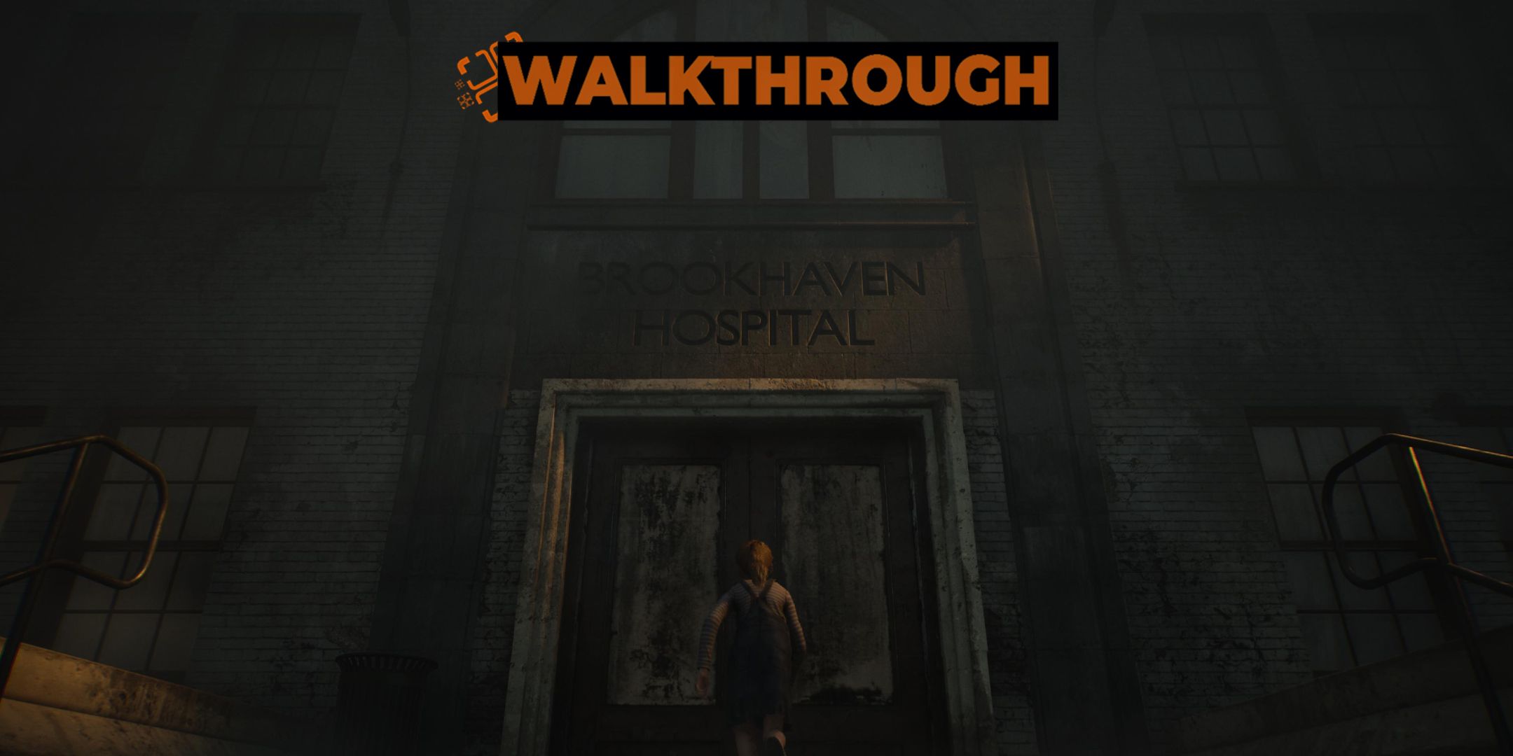 silent hill 2 laura running to brookhaven hospital with walkthrough overlaid.