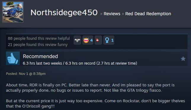 Image for article titled Red Dead Redemption Remaster, As Told By Steam Reviews