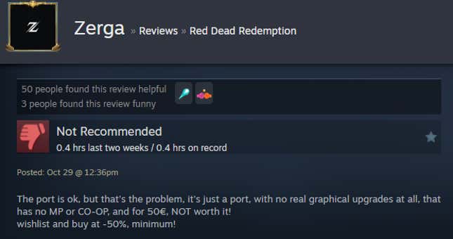 Image for article titled Red Dead Redemption Remaster, As Told By Steam Reviews