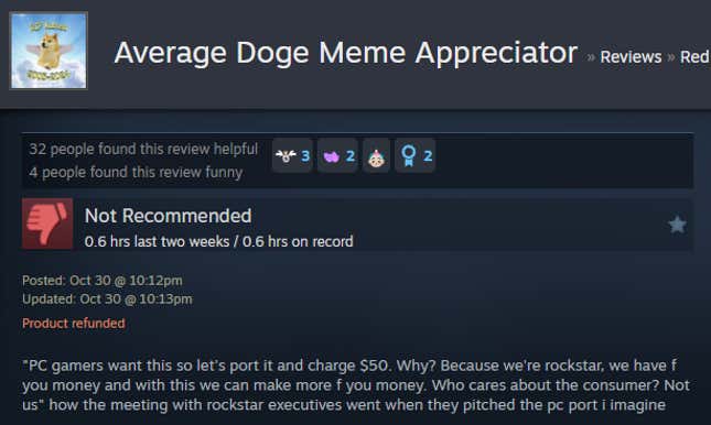 Image for article titled Red Dead Redemption Remaster, As Told By Steam Reviews