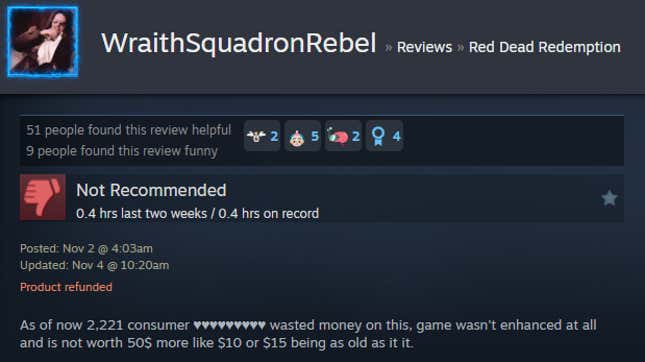 Image for article titled Red Dead Redemption Remaster, As Told By Steam Reviews