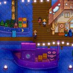 Stardew Valley screenshot at the docks during the Night Market festival.