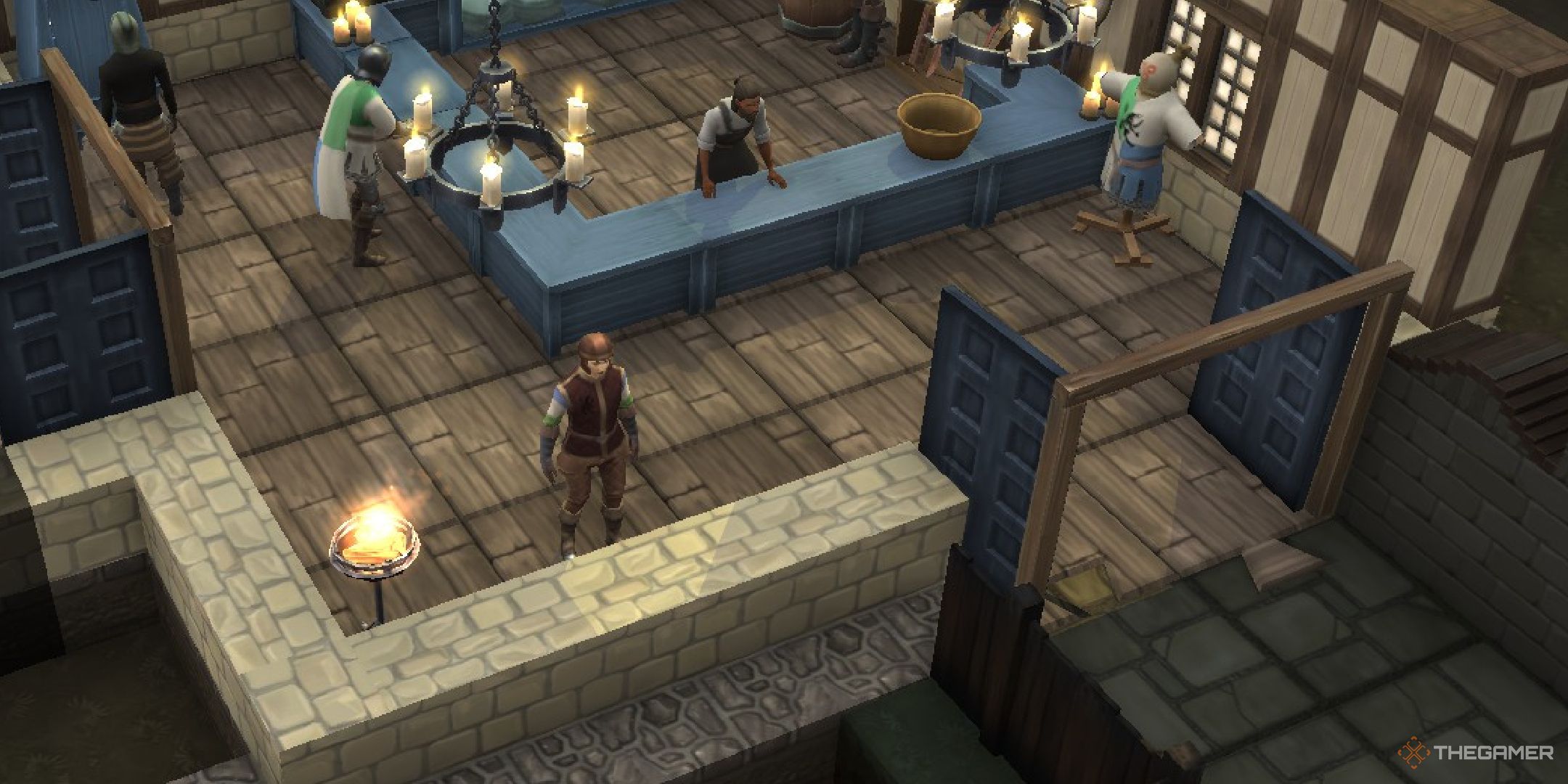 A player in Brighter Shores standing near the Quartermaster.