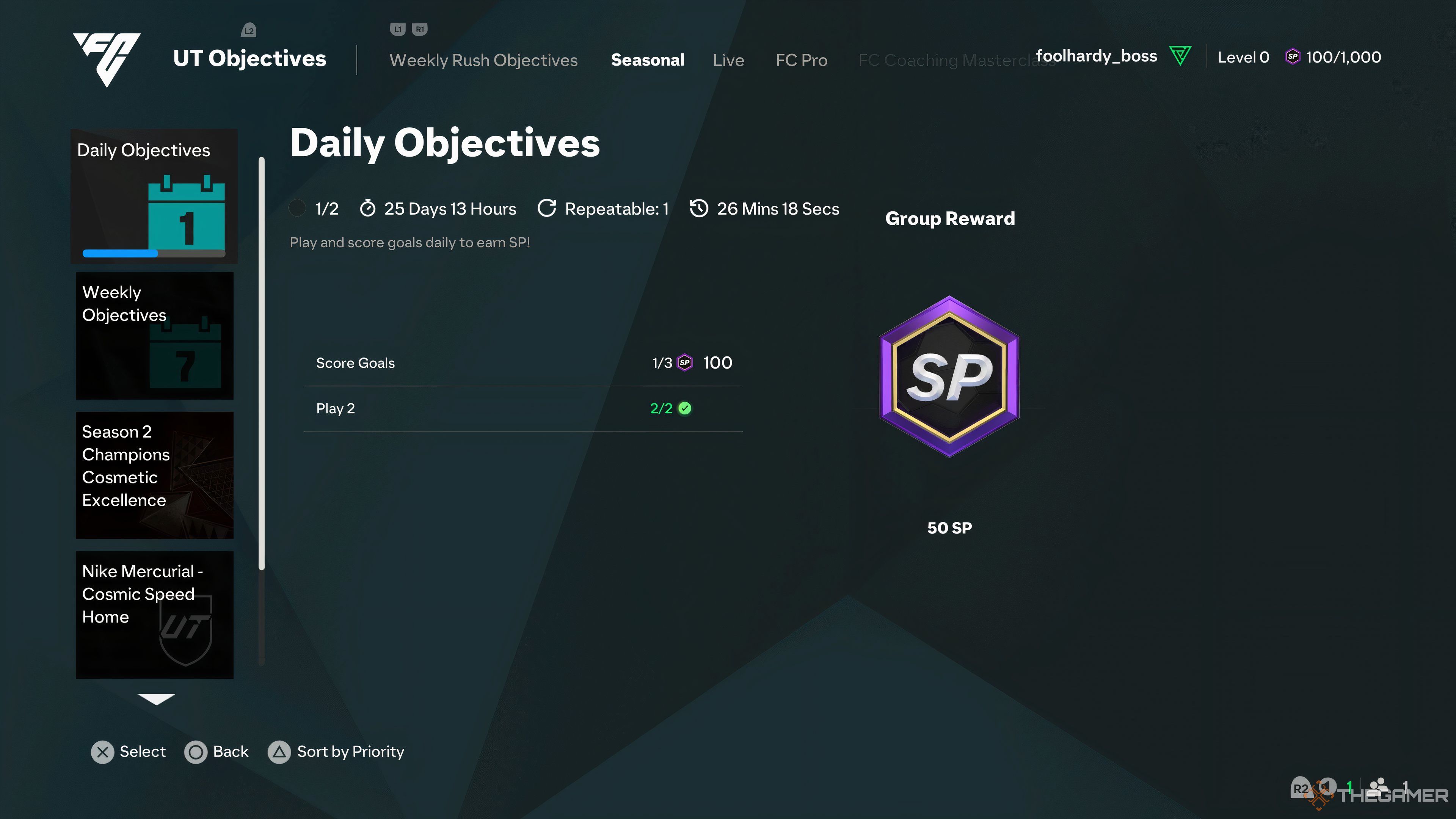 A screenshot of Season 2 Daily Objectives in EA Sports FC 25.