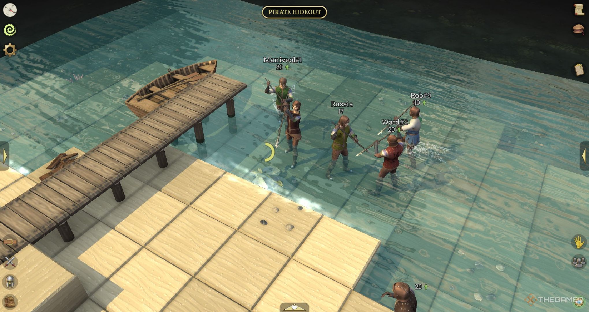 A player catching fish in the pirate hideout.