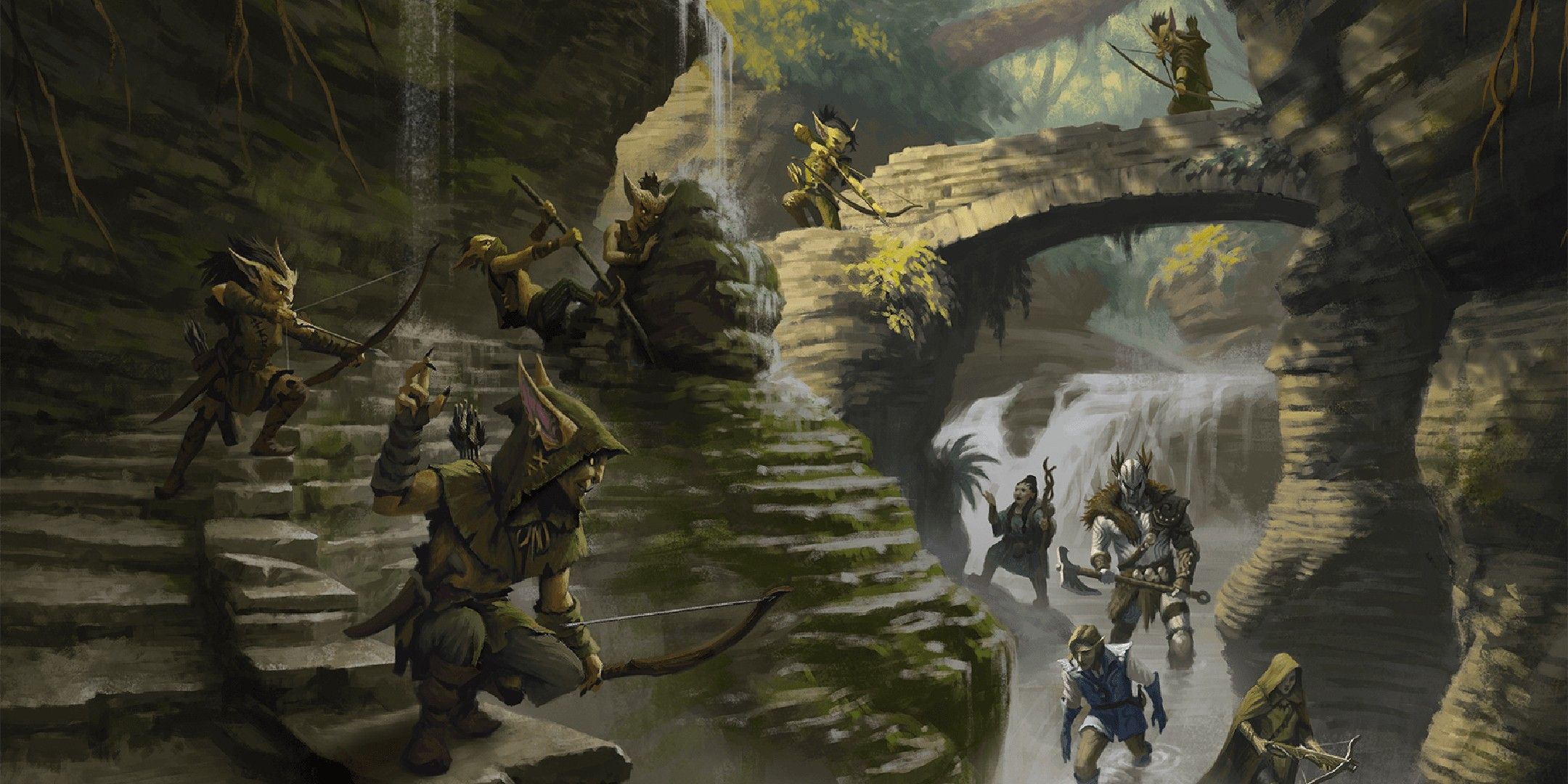 Dungeons & Dragons image showing adventurers about to be ambushed by goblins.