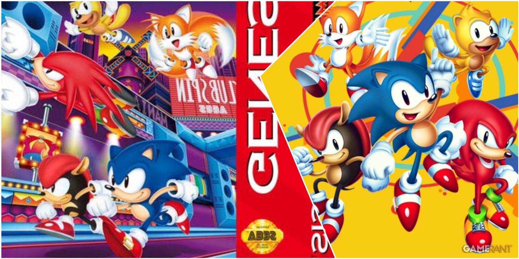 A Collage Of Sonic Mania Plus' Original Cover Art & Its Reversible Variant