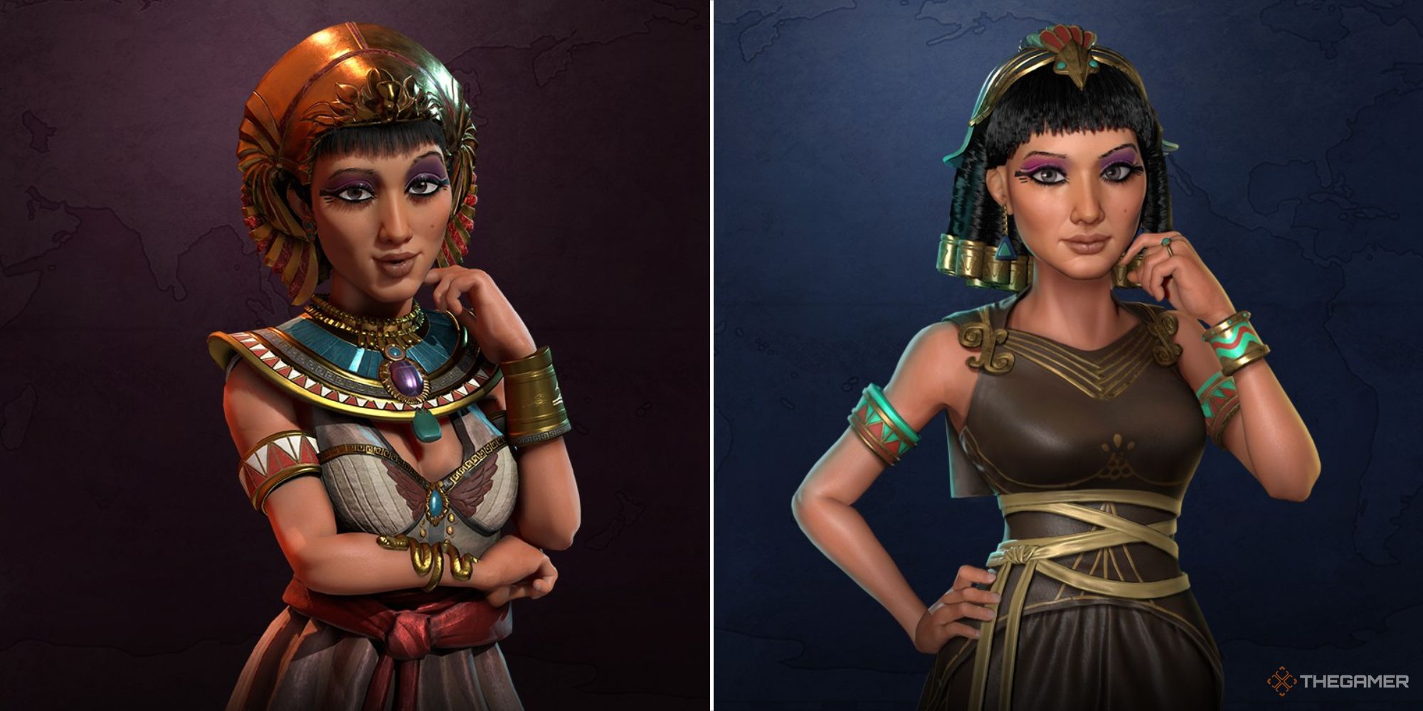 Egyptian and Ptolomaic Cleopatra from Civilization 6 side by side