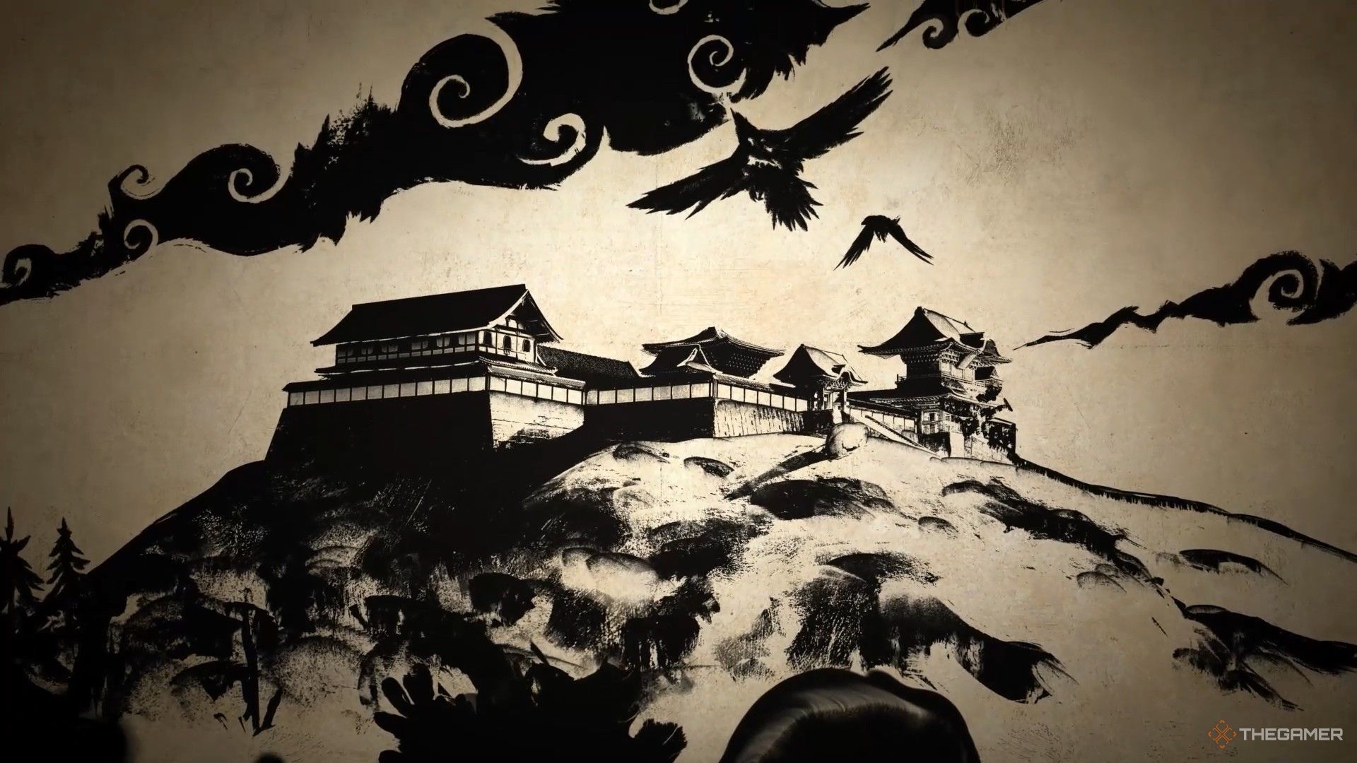 an ink painting of the temple in sengoku dynasty.