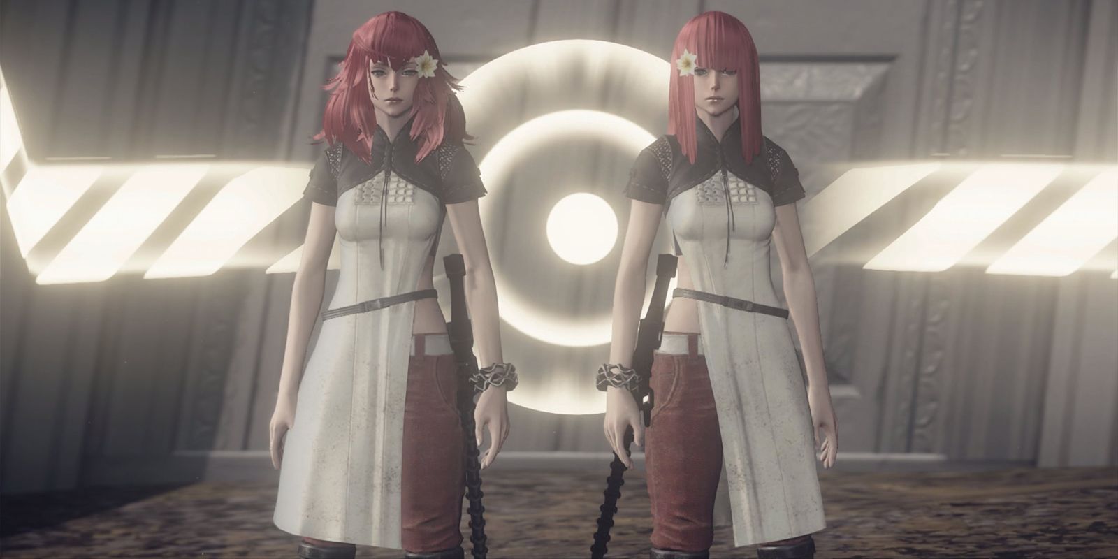 Twins Devola and Popola from Nier Automata defending tower.