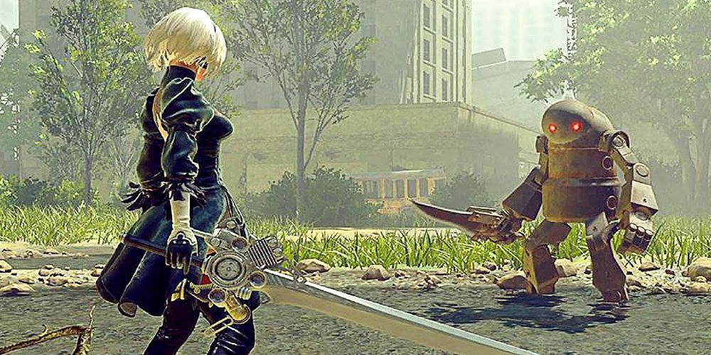 2B is holding the Engine Blade in nier automata.