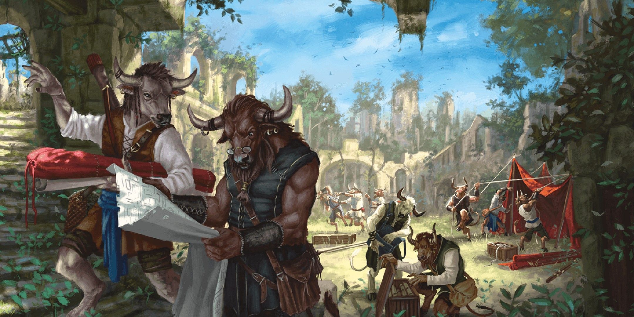 Dungeons & Dragons a minotaur camp being settled