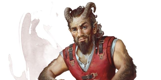 Dungeons & Dragons Satyr man with horns in red vest.