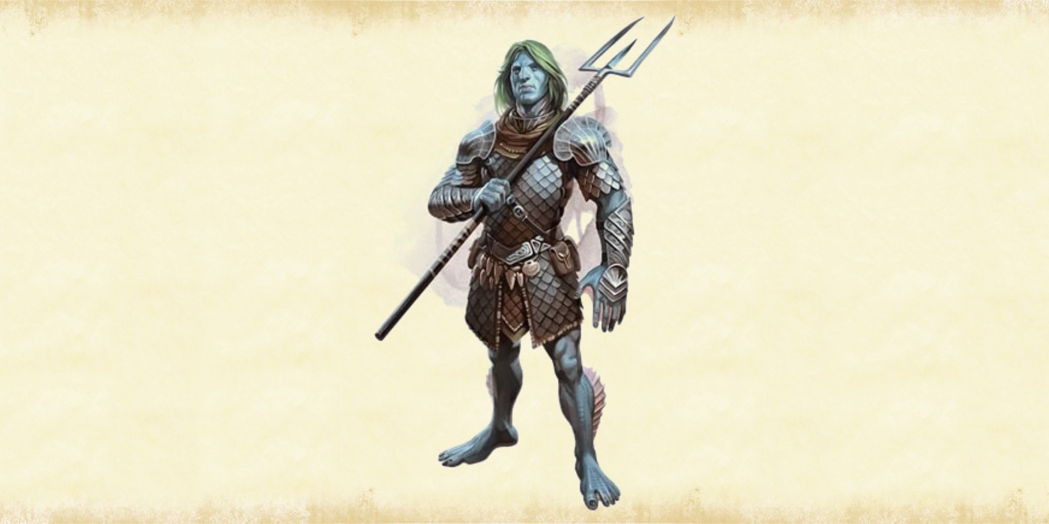 Dungeons & Dragons Triton in armor holding a trident.