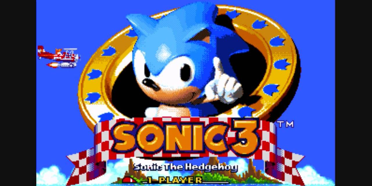 The title screen in Sonic The Hedgehog 3 on Sega Genesis.