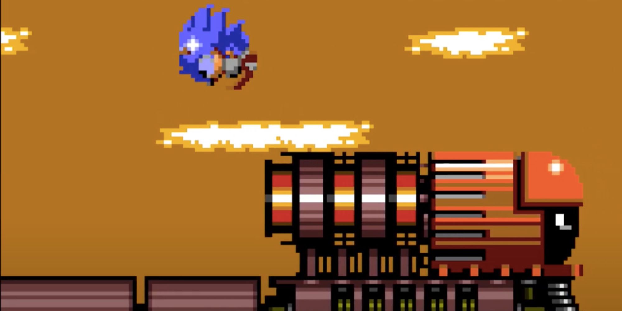 Sonic fighting a boss in Sonic the Hedgehog: Triple Trouble.