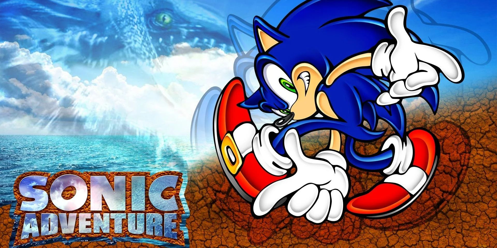 Sonic Adventure wallpaper with Sonic and Chaos in the background.