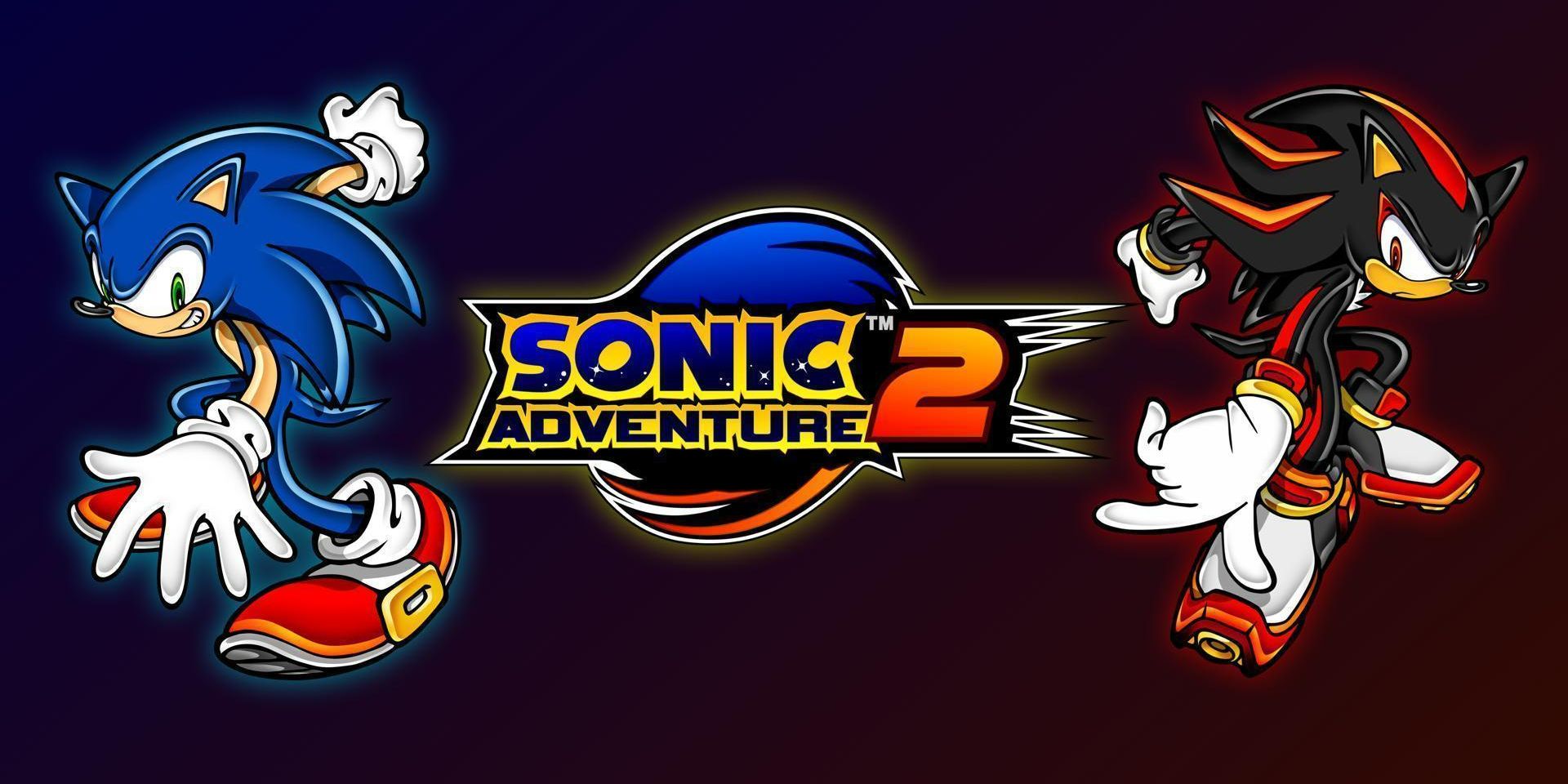 Sonic on the left and Shadow on the right with the Sonic Adventure 2 logo in the middle.