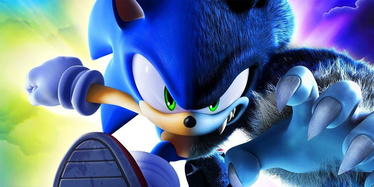 Split image with regular Sonic to the left and Sonic the Werehog to the right.