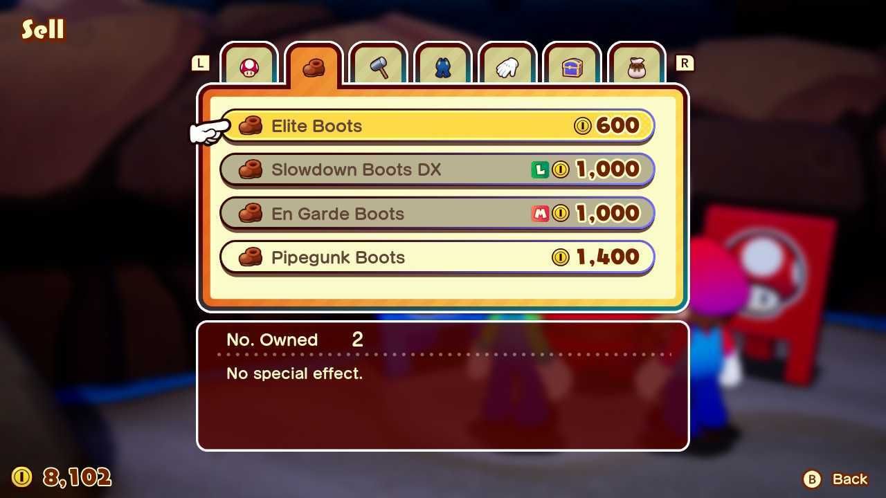 Selling boots to a vendor in Mario & Luigi: Brothership.