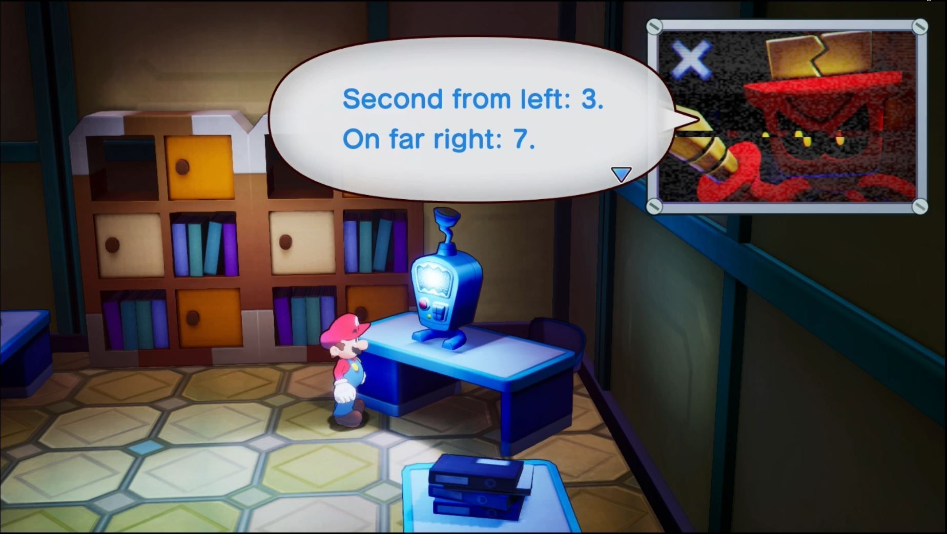 A radio giving Mario a clue to the first puzzle on Lottacoin Island in Mario & Luigi: Borthership.