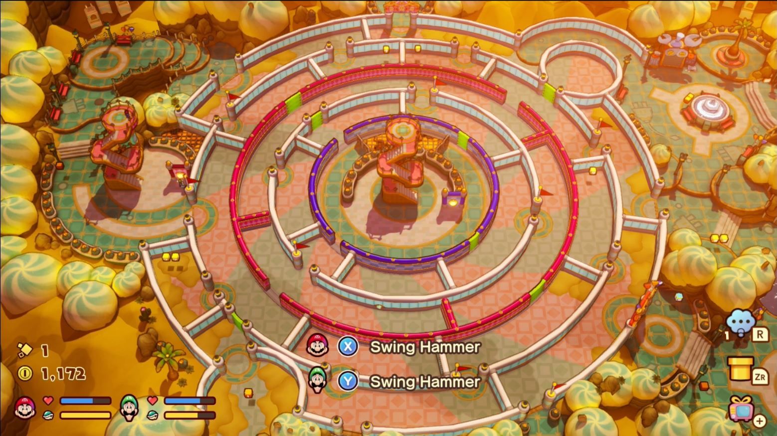 An overhead view of the Merrygo Maze from the West Lookout Tower in Mario & Luigi: Brothership.