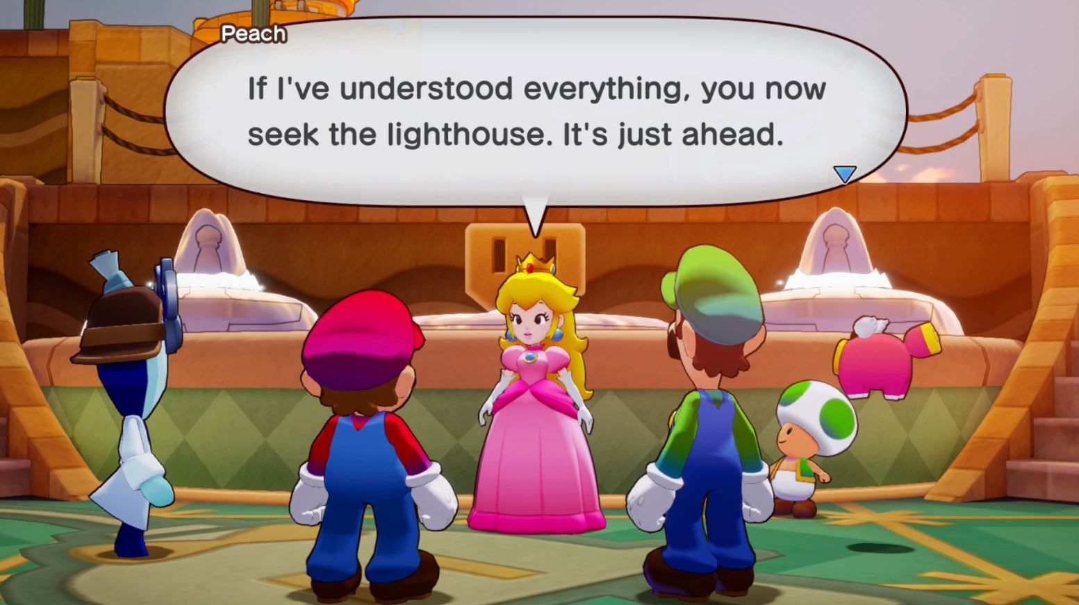 Peach in the merrygo maze in Mario & Luigi: Brothership.