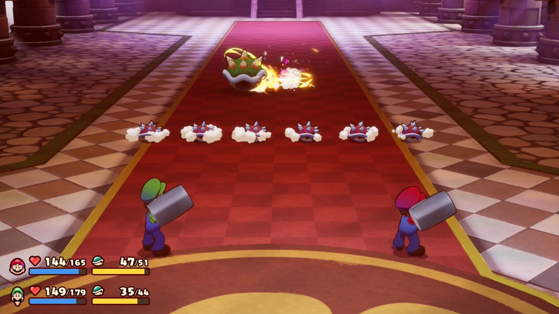 Bowser spinning in his shell in Mario & Luigi: Brothership.