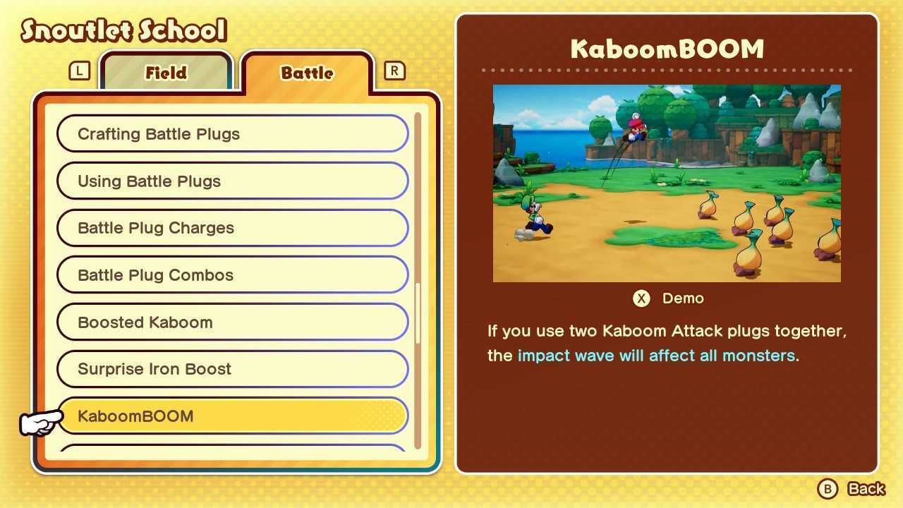 KaboomBOOM battle plug combo from Mario and Luigi Brothership.