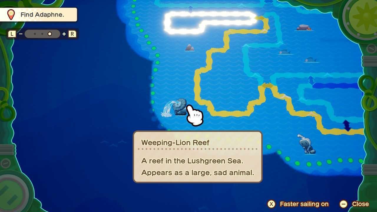 A picture of the Weeping-Lion Reef on the map in Mario & Luigi: Brothership.