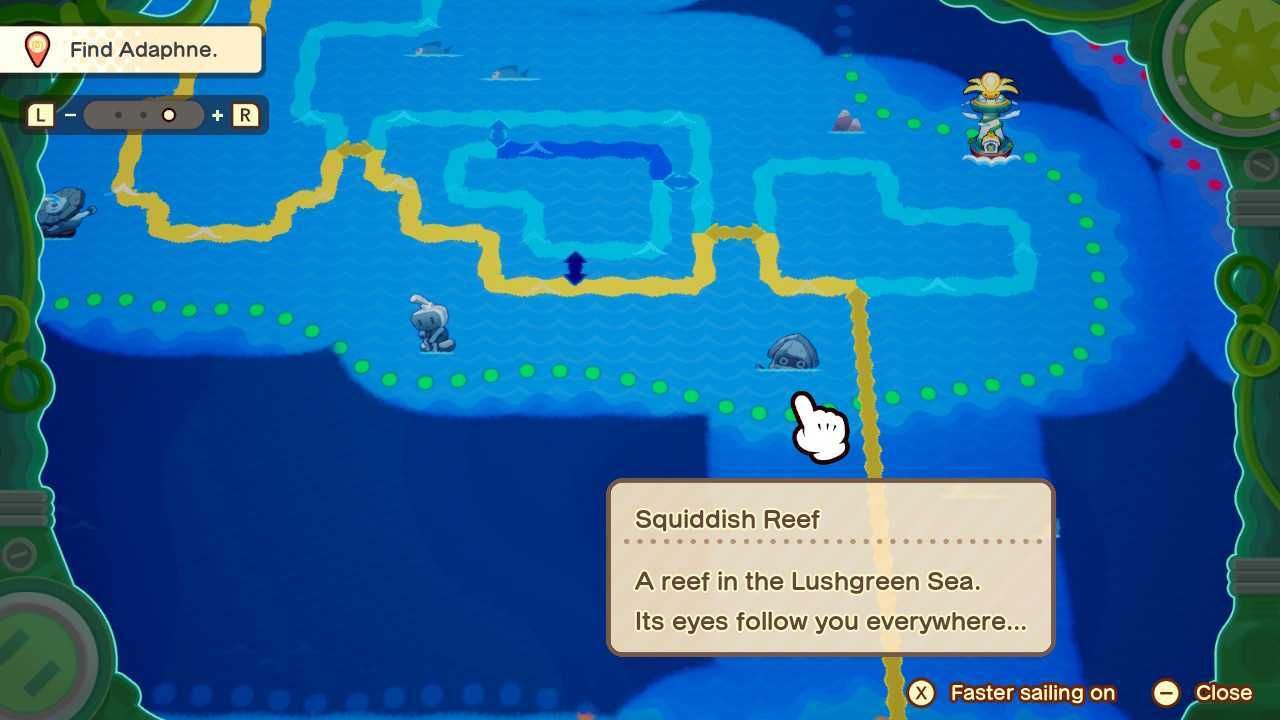 A picture of the Squidding Reef on the map in Mario & Luigi: Brothership.