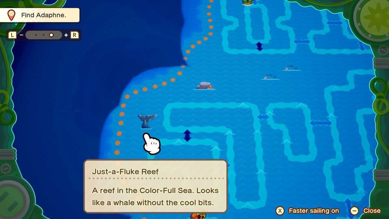 Just-a-Fluke Reef image on the map in Mario & Luigi: Brothership.