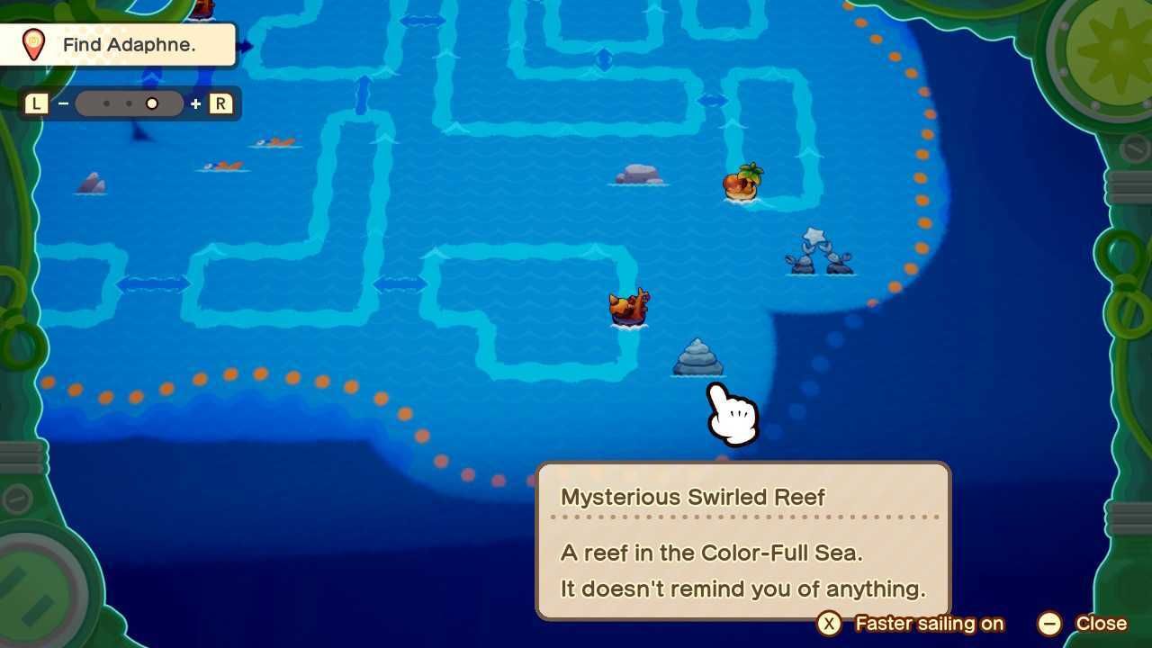 A picture of Mysterious Swirled Reef on the map in Mario & Luigi: Brothership.