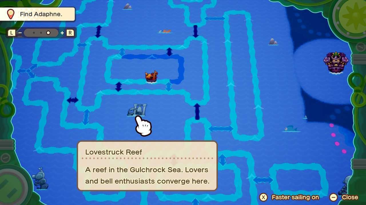 An image of Lovestruck Reef on the map in Mario & Luigi: Brothership.