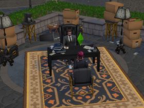 Meeting with an inheritance lawyer at his desk in The Sims 4