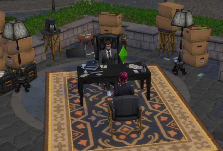 Meeting with an inheritance lawyer at his desk in The Sims 4