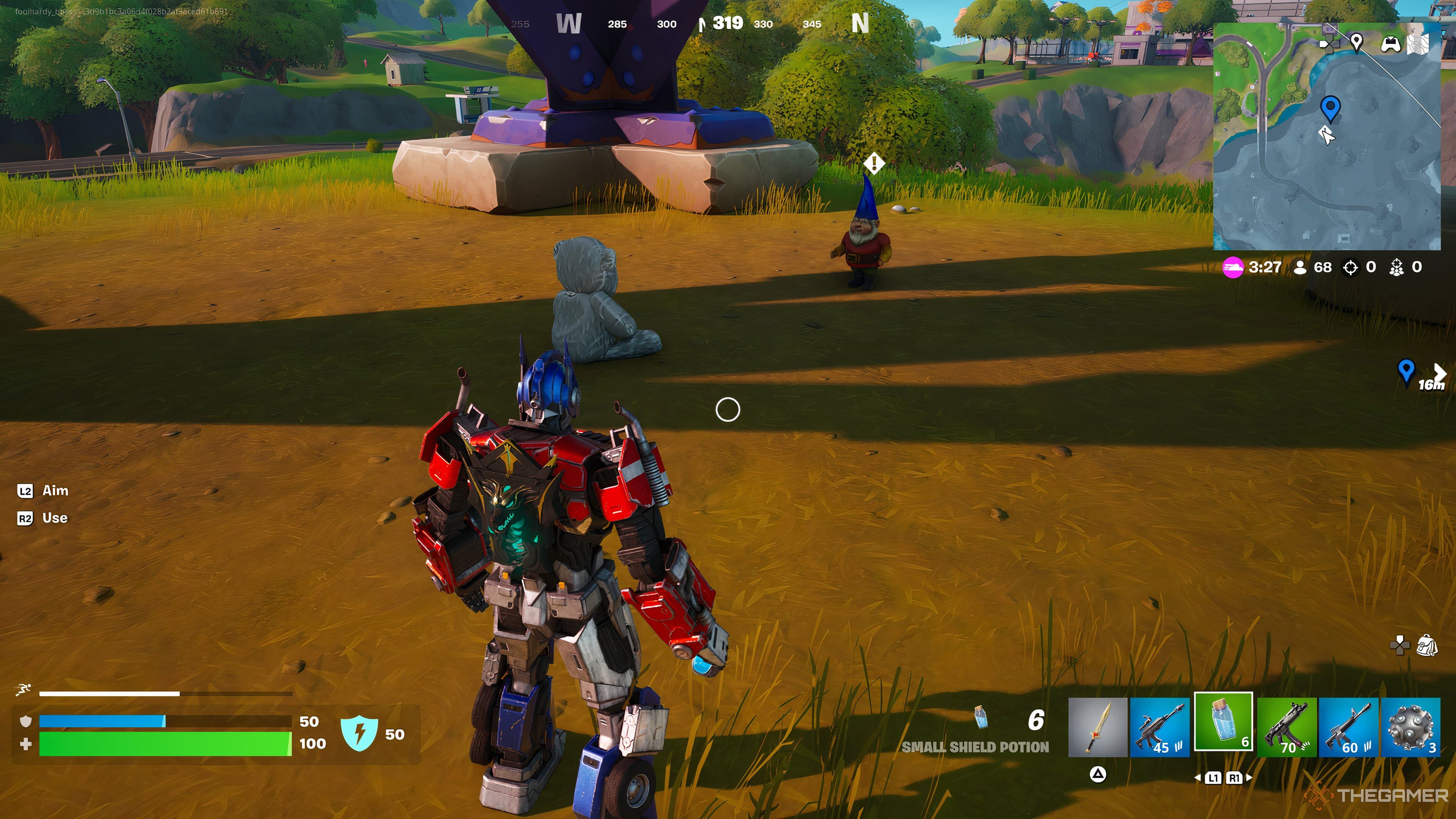 An image of a hidden gnome in Fortnite Chapter 2 Remix.