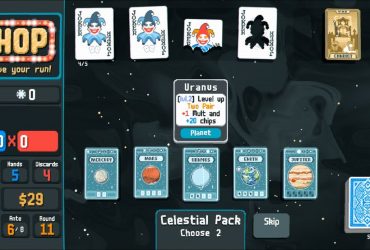 Opening a Celestial Pack in Balatro, hovering over Uranus