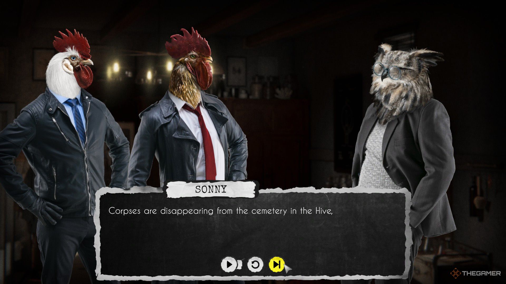 Sonny and Marty are talking with Bubo in Chicken Police - Into The Hive.