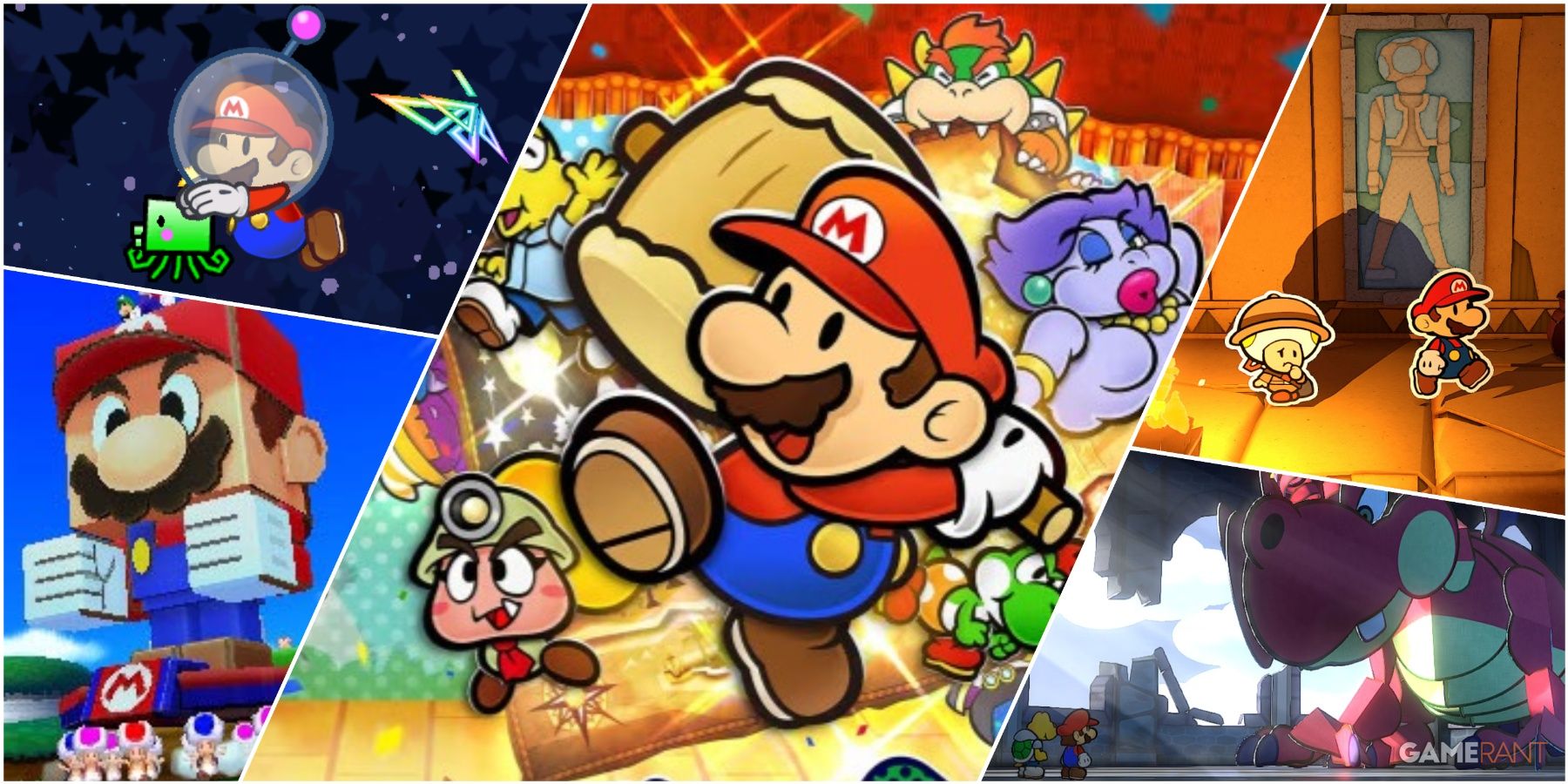 A Collage Of Various Key Art & Key Stills From The Paper Mario Series